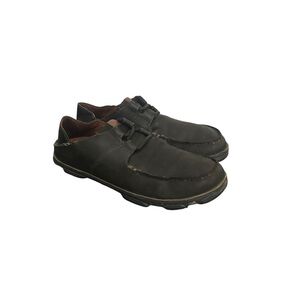 Olukai Men’s Ohana Lace Up Nubuck 10171 4042 Black Casual Leather Shoes Size 10